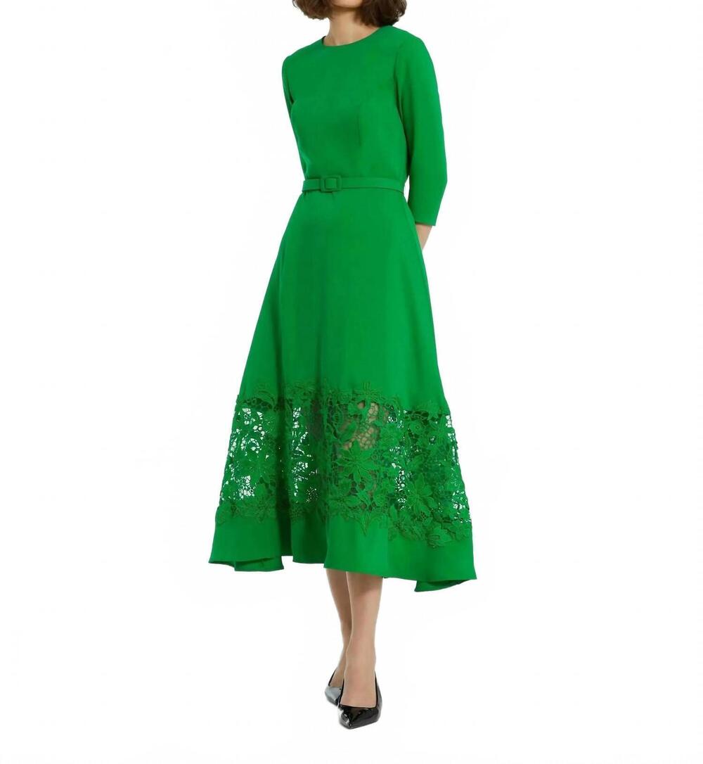 NEW MAC DUGGAL illusion skirt quarter sleeve midi dress in green